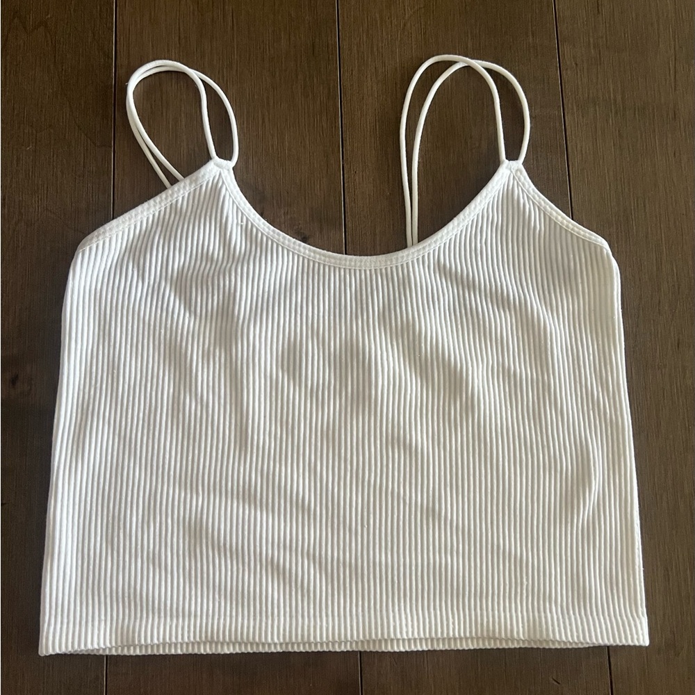 Forever 21 Cream Ribbed Double Strap Camisole